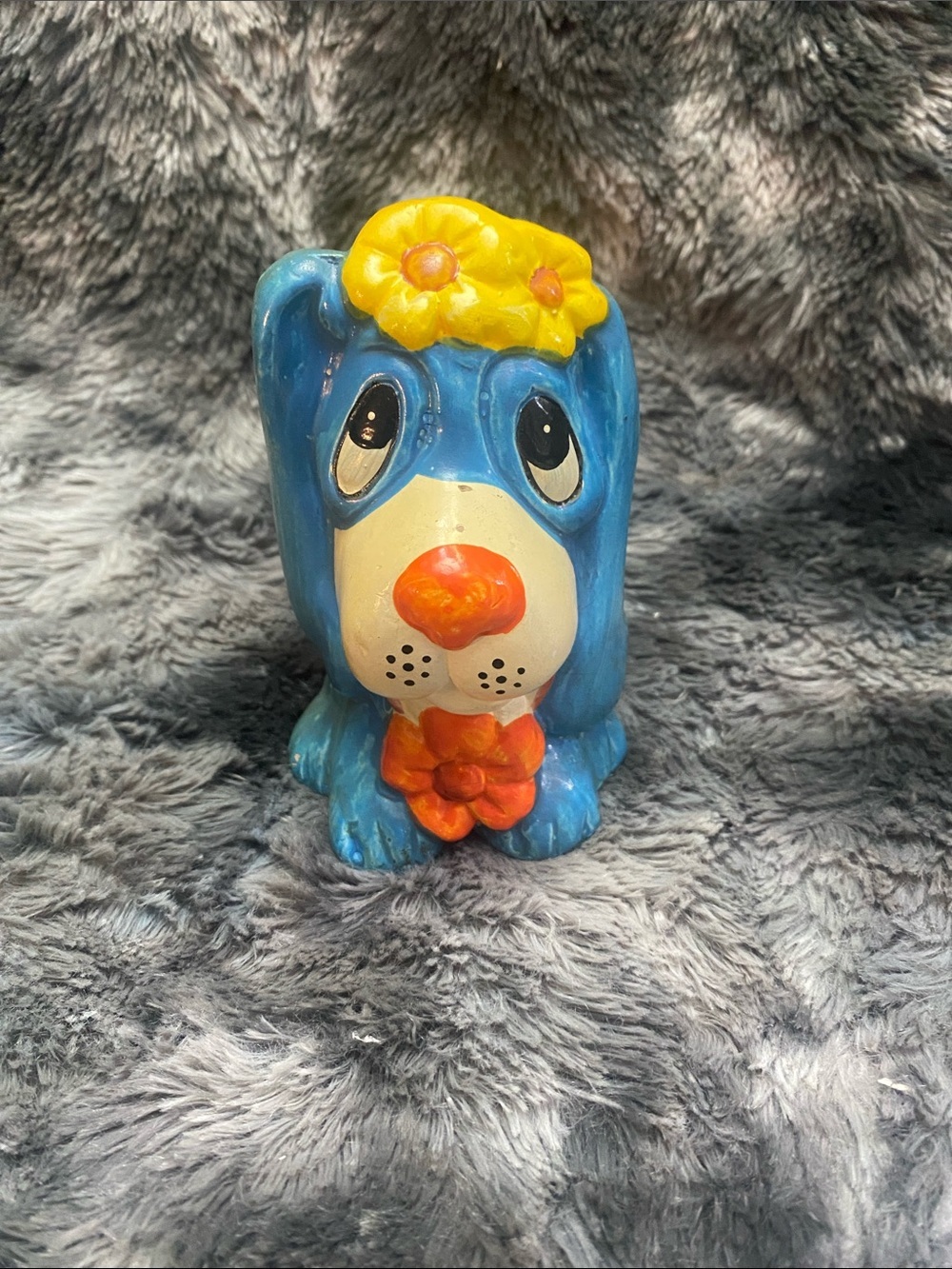 Vintage Ceramic Blue and Yellow Dog Bank